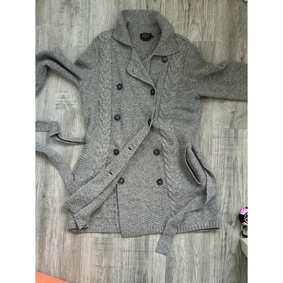 Pendleton Womens Gray Knit Lambswool Belted Double Breasted Sweater Size 1X - Picture 4 of 11